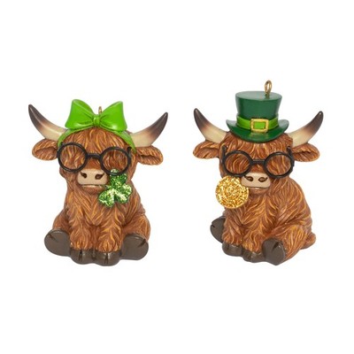 St Patricks Day Highland Cow Figurines Decor, Multicolor-3 