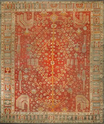 13'x17' Warm Red Color Antique Tribal Weeping Willow Cypress Tree Design