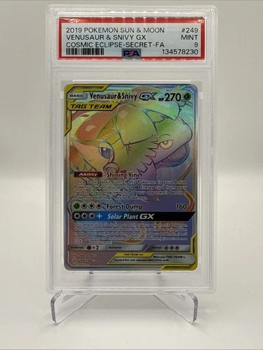 2019 Pokémon Cosmic Eclipse #249 Venusaur & Snivy GX Secret FA PSA 9