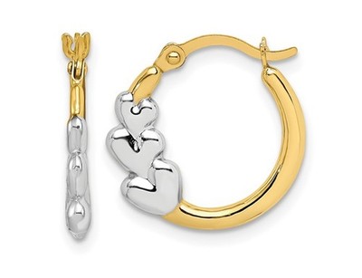10 Karat Gelb- und Weißgold Creolen mit Scharnier Herz Ohrringe