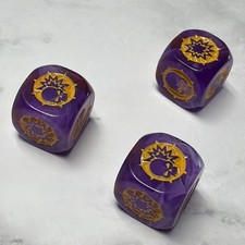 GW- Blood Bowl - Purple  Yellow Block Dice Set 3 Dice - OOP -