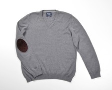 Men's HACKETT London V Neck Grey Merino/Silk/Cashmere Jumper Size 2XL P-P 23.5"