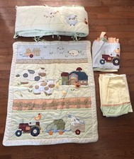 Vtg Farm Animal Barn Tractor Crib Bedding Set Lambs Ivy Curtains Dust Ruff