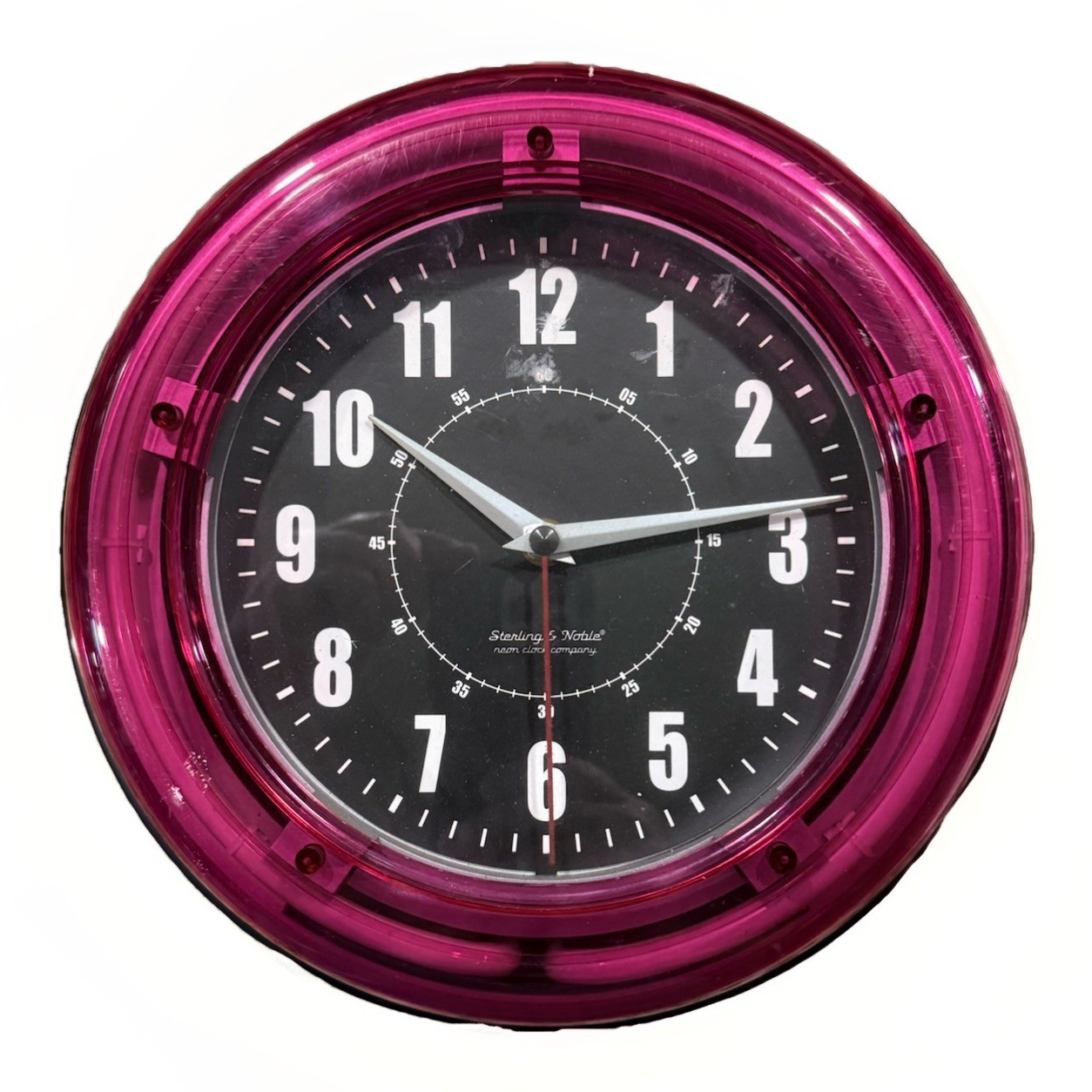 Sterling and Noble 11" Vibrant Pink Neon Analog Wall Clock Retro NO AC POWER CRD