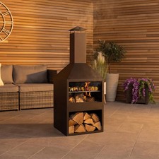 Charles Bentley Black Powder Coated Steel 118cm BBQ & Chimenea