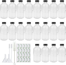 8oz Clear Glass Bottles, 20 Pack Glass Storage Bottles  with Black Lids 20 Lab