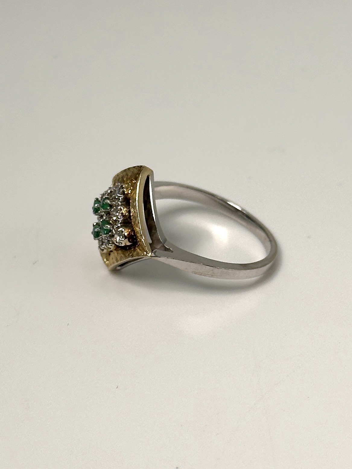 Vintage Solid 14K Two-Tone Square-Shape Ring & Em… - image 5