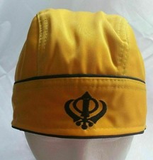 Sikh Patka gelbe Jeans bestickt Khanda Erwachsene Unisex Kopftuch Punjabi Turban