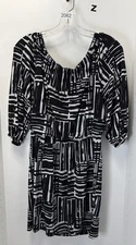 AB STUDIO Black And White Dress with Elastic Waist 3/4th Length Sleeves Sz M