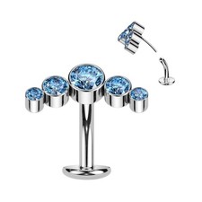 Titanium Threadless Floating Belly Button Ring With 5 Round Bezel CZ