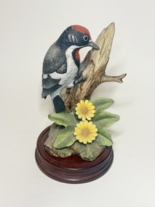 Andrea by Sadek DOWNY WOODPECKER Porcelain Bird Figurine #9386 W/ Wood Base VTG