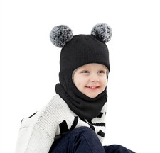 ZWA Baby Girls Boys Winter Hat Scarf Earflap Hood Scarves 6-24 Months, Black