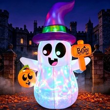 5FT Halloween Inflatable Pumpkin Ghost with Colorful LED Lights Yard Decor Boo