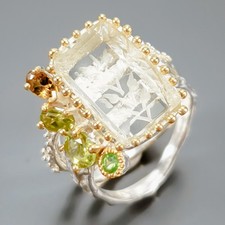 Handmade 12 ct Natural Green Amethyst Ring 925 Sterling Silver Size 8 /R456310