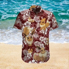 Eevee Pokemon Anime Summer Hawaiian Shir Hawaiian Shirt Beachwear