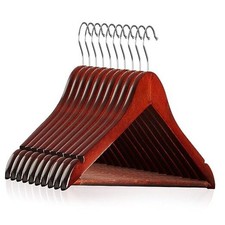 - Wooden Suit Hangers - Premium Lotus Wood with Notches  Chrome 10 Cherry