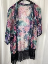 Quiz Floral Fringe Kimono Size 10 Boho Festival Beach Cover Up