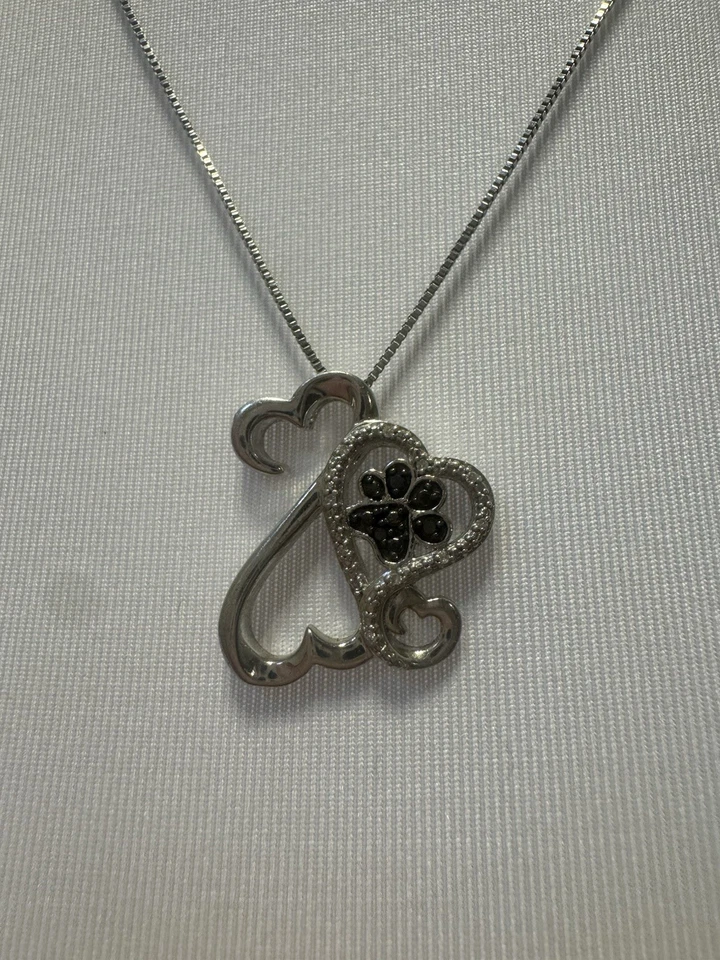 Jane Seymour Open Heart Paw Black White Diamond Necklace Sterling Silver NS2129 - Image 3 of 4