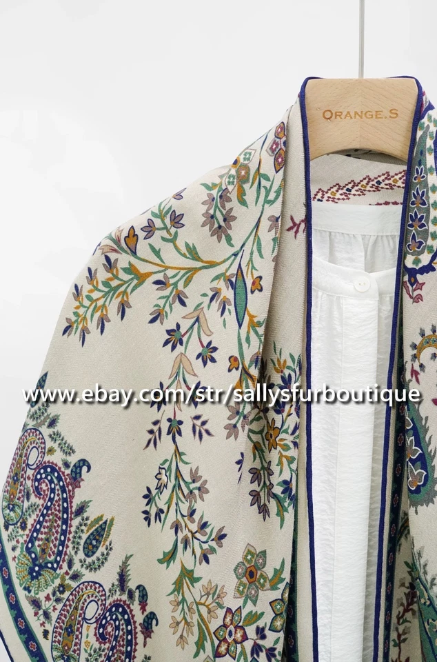 Sallys 70% Cachemira 30% Seda Bufanda Estampado Paisley 2 Rostros Triángulo Mantón Púrpura Foto 3 de 3