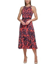 Tommy Hilfiger Womens Belted, Chiffon Midi Dress, mediumred, 8