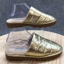 Steve Madden Slippers Womens 9 M Chex Mule Quilted Gold Closed Toe Comfort NEW