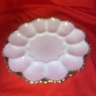 Vintage Fire King White Milk Glass Deviled Egg Serving Dish 10”