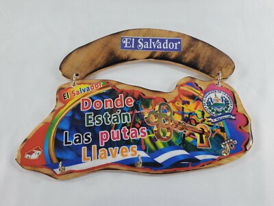El Salvador Wooden Map Key Holder, Colgadero de llaves De Madera Artesanal 9''×6''