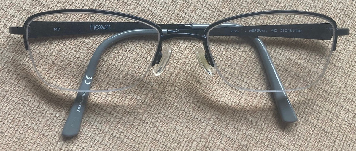 Flexon Hepburn 412 Eyeglasses 51-18-140 Black Metal Half Rim  display picture 2