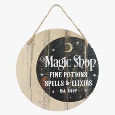 Magic Shop Round Halloween Hanging Sign wooden-solstice, halloween,pagan, wicca