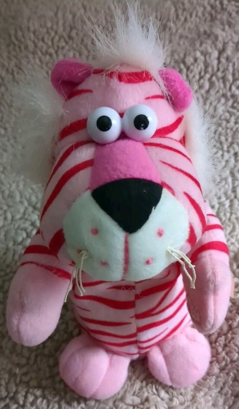 Dan Dee Musical Tiger Plays Song "Wild Thing" Pink w/Stripes Battery Operated 