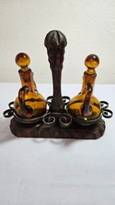 Vintage Amber glass vinegar and oil cruet set