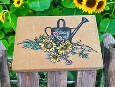 STAMPENDOUS Wood Mounted Rubber Stamp Sunflower Spray Watering Can 3 x 4.75
