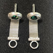 Swank Chain Mesh Green Glass Crystal Cuff Links Silver Tone