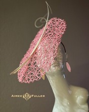 Aimee Fuller Royal Ascot Kentucky Derby Hat Pink White Loop Quill Big Fascinator