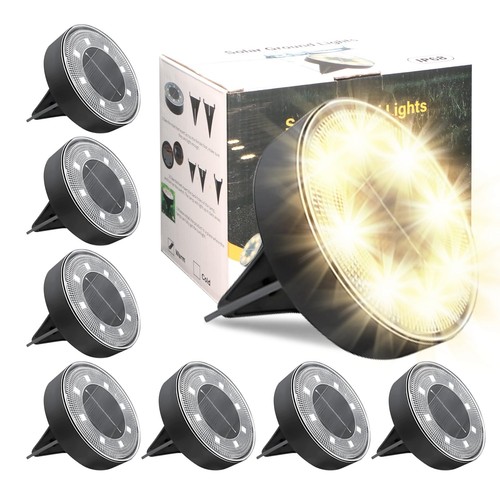 Solar in-Ground Lights 2025, 8 LED Bright Outdoor IP68 Waterproof Garden Upgr...