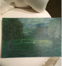 Original Landscape Woods Green Forest Impressionist Acrylic painting botanicals