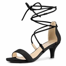Allegra K Women's Kitten Heel Lace Up Open Toe Sandals