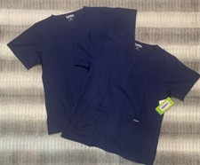 2 Landau Women's Durable 4-Pocket V-Neck Scrub Tops 1 Bottom Navy, Small