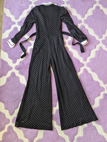 Vintage 70's PBJ Junior Petites Black Polka Dot Dagger Collar Jumpsuit Size XS/S - Picture 21 of 22