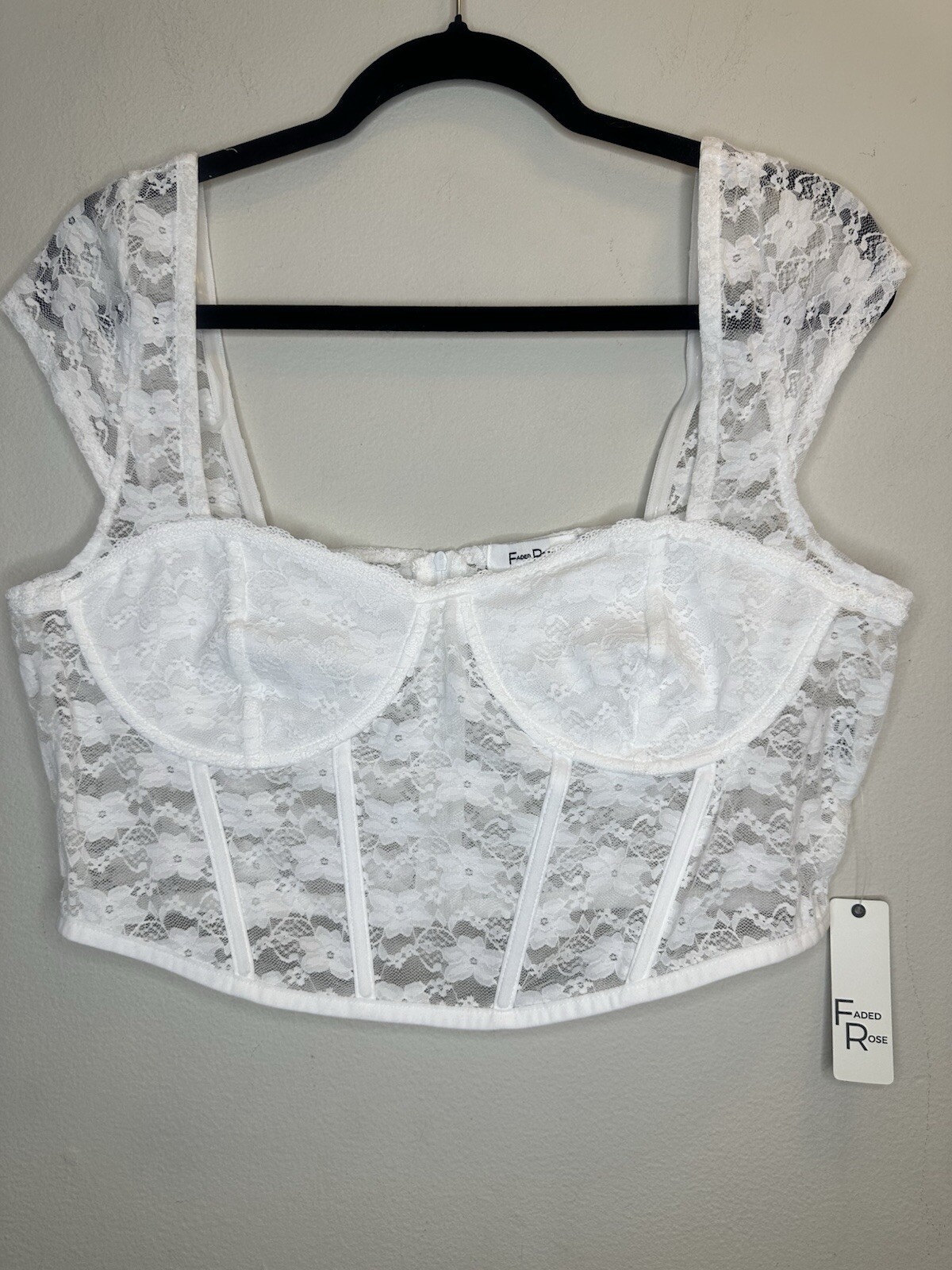 Faded Rose Corset Bustier Women's White Cropped Lace Top Size XL NWT