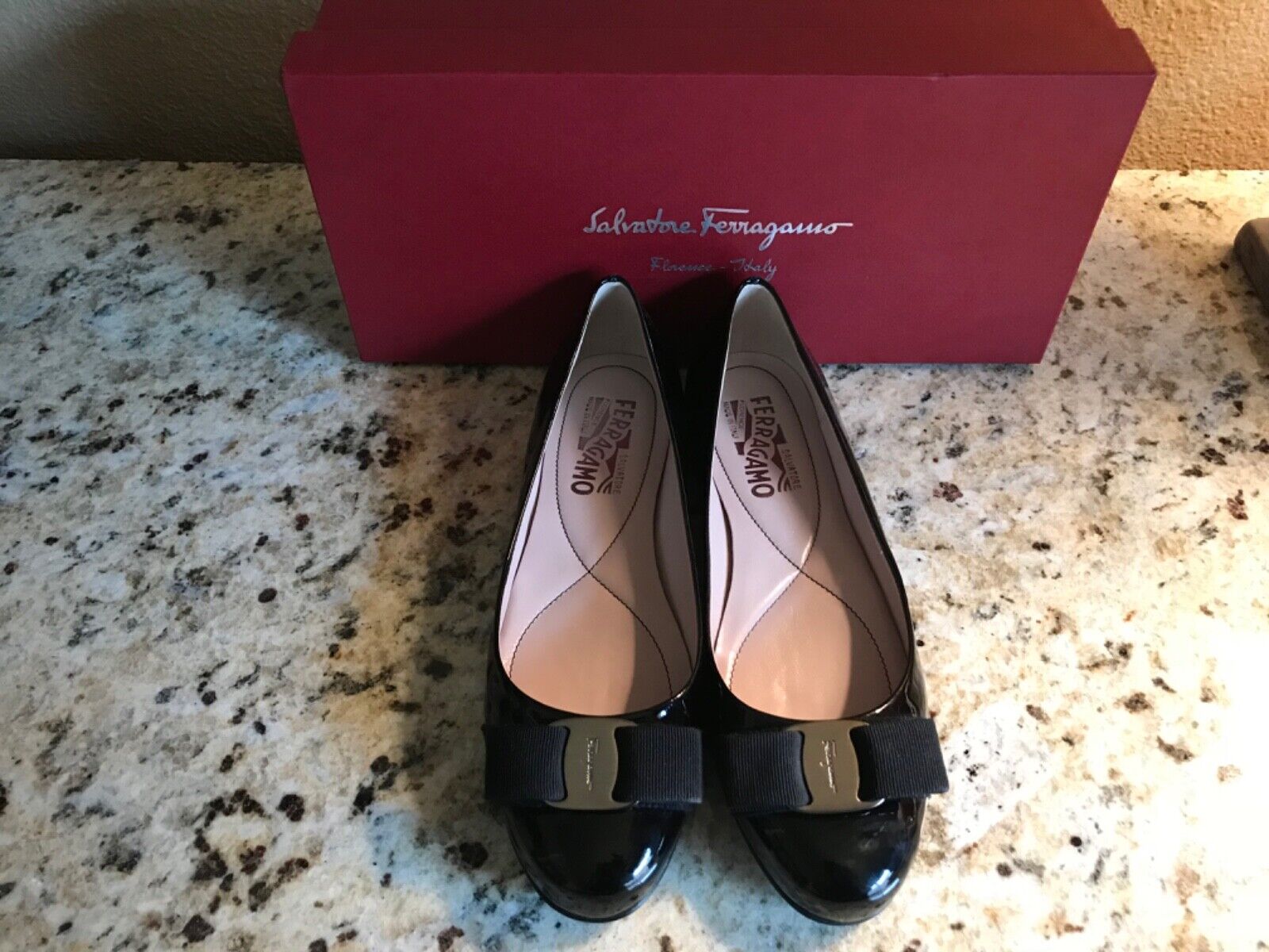 Salvatore Ferragamo Varina Black Patent Leather Ballet Flat NIB