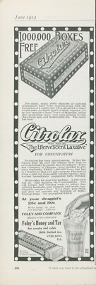 1914 Citrolax Effervescent Laxative Box Offer Foleys Honey Tar Vtg Print Ad CO6