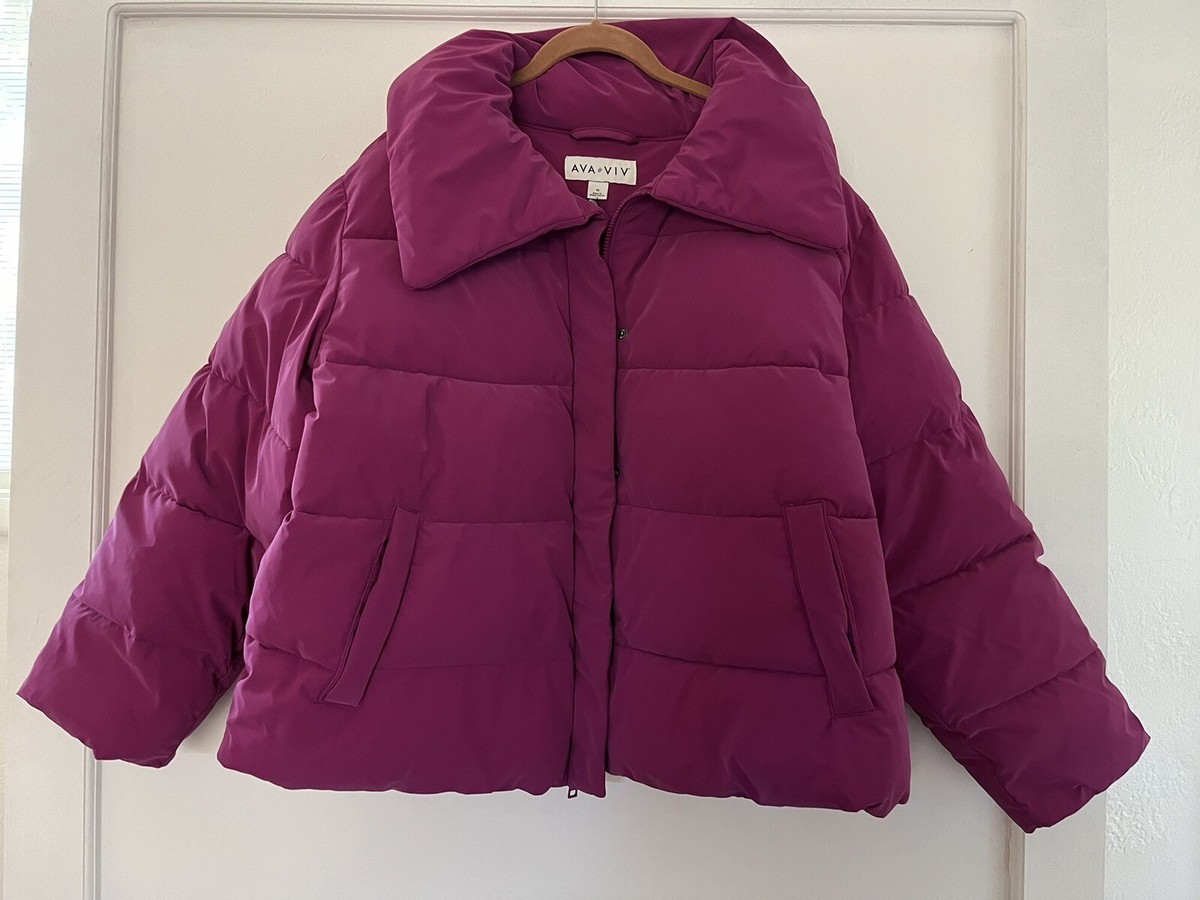 Women's Short Puffer Jacket Ava Viv Berry Purple 1X Matte Look