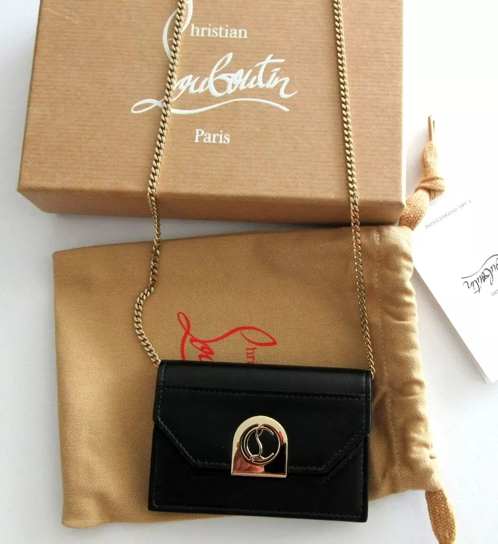 CHRISTIAN LOUBOUTIN Elisa Leather Card holder with Chain micro