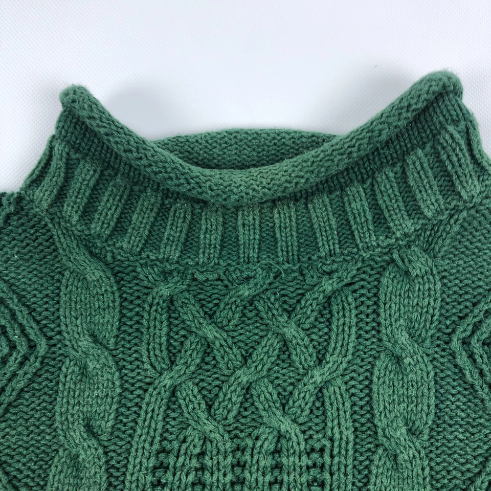 Vintage Roll Collar Cable Knit Green Sweater Womens 1X Fisherman 90s - Image 3 of 4