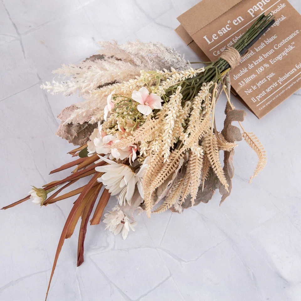 Arreglo de ramo de crisantemo y hierba artificial cosecha de otoño Foto 3 de 4