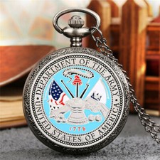 Vintage Style USA ARMY Pattern Men's Arabic Numer Quartz Pocket Watch 80cm Chain