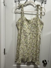 Wild Fable Cream Floral Bow Tie Sleeves Mini Dress Women s L Cottagecore Ruffle