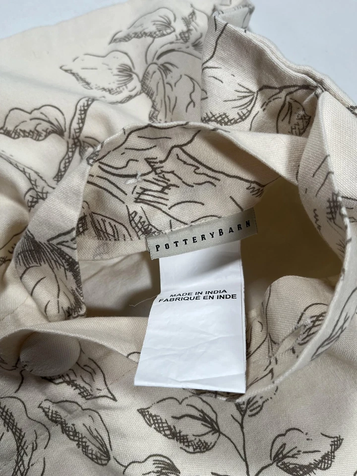 Pottery Barn Pillow Cover Embroidered Bird Applique Botanical Toile Button Throw - Image 3 of 4