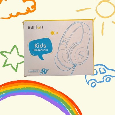 EarFun Kids Headphones Wired with Microphone, 85/94dB Volume Limit Black Red 